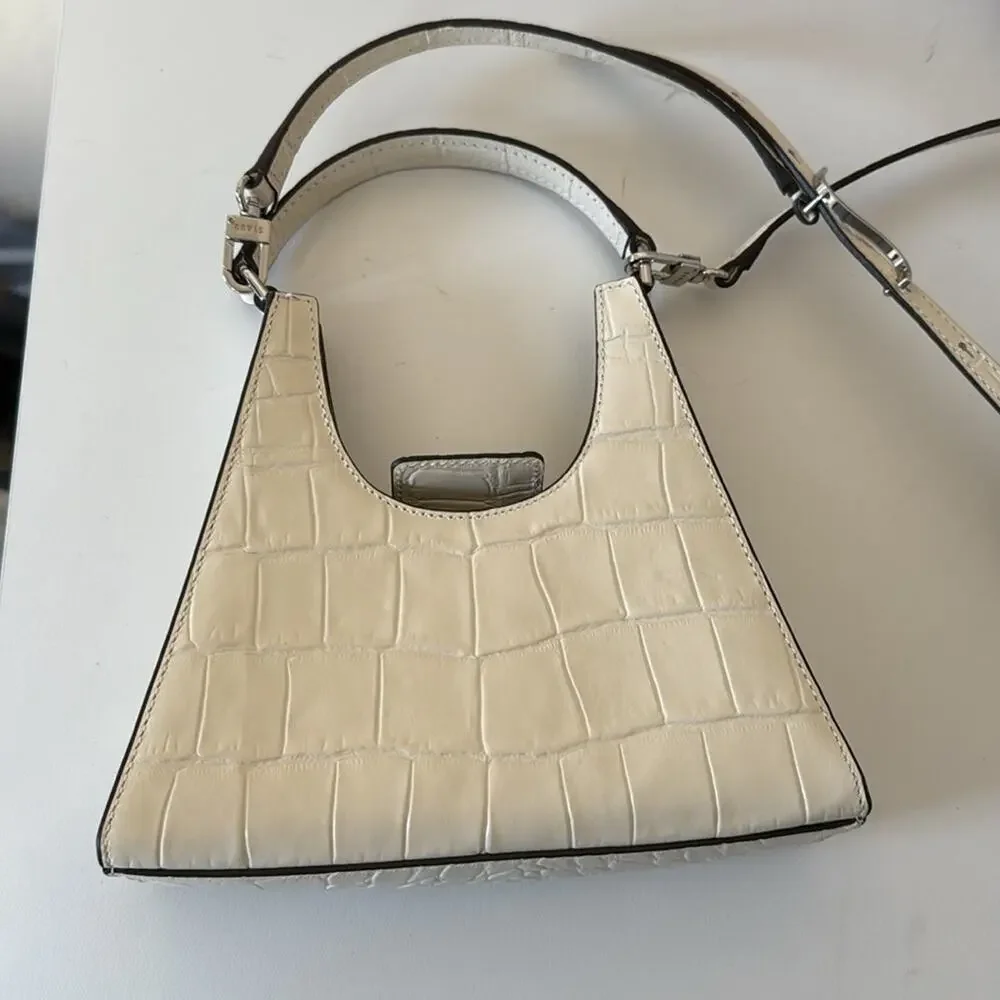 Staud Mini Crossbody Rey Bag Cream Croc Embossed